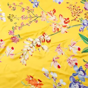 Hot selling wholesale 100%silk satin 14mm Dubai theme bright pattern printed dress fabric