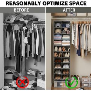 Hanging <b>Shoe</b> Organizer 20 Sections Rectangular Hook Type <b>Storage</b> Shelves For Closet <b>Shoes</b> Space Saving Non Woven - Product Image 6