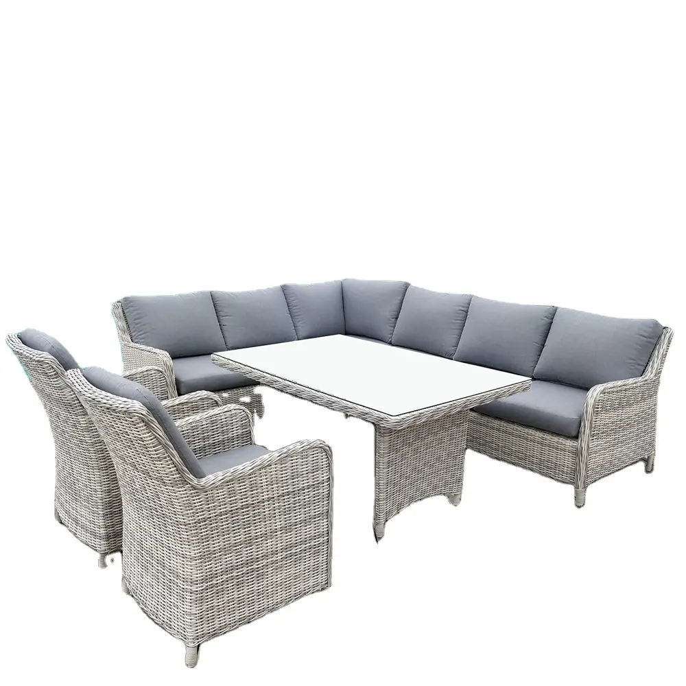 Garten Patio Sofa Sets Rattan Effekt Patio Set 5PCS Ecksofa Set Gartenmöbel Couch Gepolstert