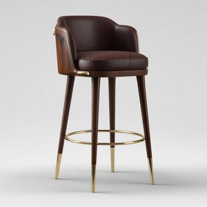 Modern Luxury Solid Wood <strong>Bar</strong> Chair Leather <strong>Upholstered</strong> Counter <strong>Stool</strong> High <strong>Back</strong> for Kitchen Island Dining Cafe Outdoor Hotel - Product Image 3