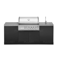 Maßgefertigter Edelstahl-Modulküchenschrank mit Rollen für den Außenbereich, inklusive Grill, Spüle, Wasserhahn, Backnetz – Komplettset für Villa und Garten