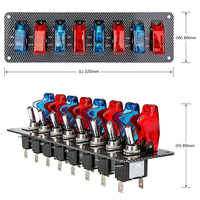 Panneau de commande d'allumage de course 8 gangs en fibre de carbone avec couvercle rouge et bleu, interrupteur à bascule et indicateur LED 12V pour voiture de course