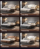 Lit rembourré moderne de luxe avec 4 options de rangement, cadre en bois massif, tiroirs et vérins à gaz, mobilier de chambre élégant, taille King/Queen