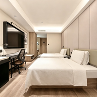 Ensemble de mobilier de chambre d'hôtel de luxe moderne de style chinois, avec panneau mural entièrement rembourré, tête de lit capitonnée et sommier pour projet