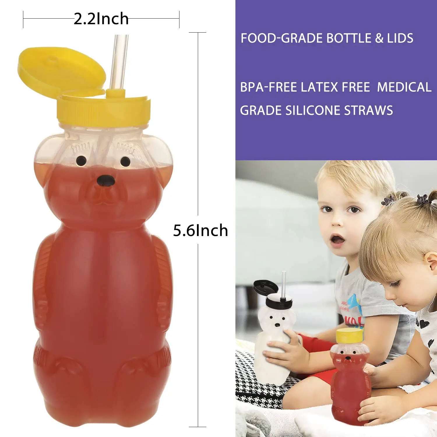 Honey Bear cangkir sedotan bayi, untuk bayi BPA bebas LDPE Remas 8oz cangkir berbentuk beruang dengan tutup sekrup, terapi belajar sedotan dengan kotak kustom