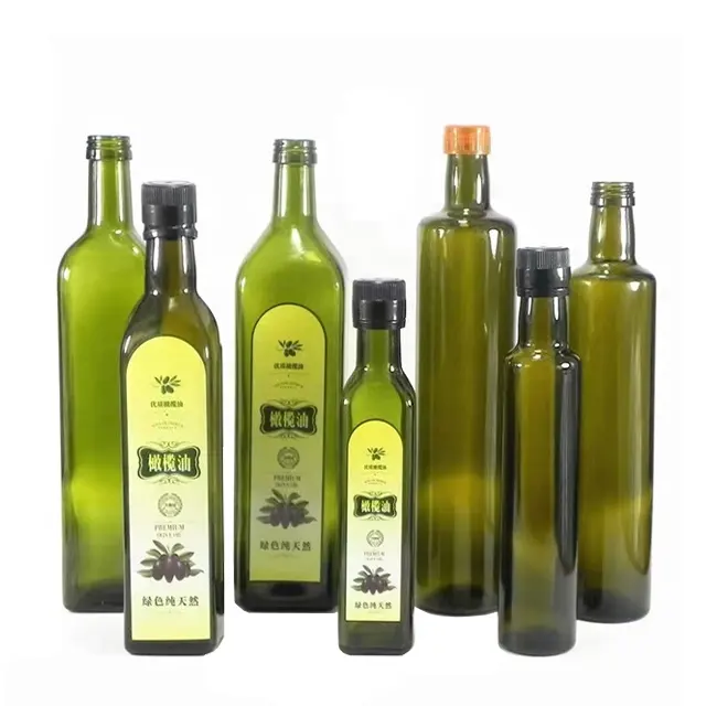 Personalizzato 250ml 500ml 750m quadrato verde scuro olio d'oliva bottiglia di vetro cucina vetro cottura bottiglia di olio d'oliva