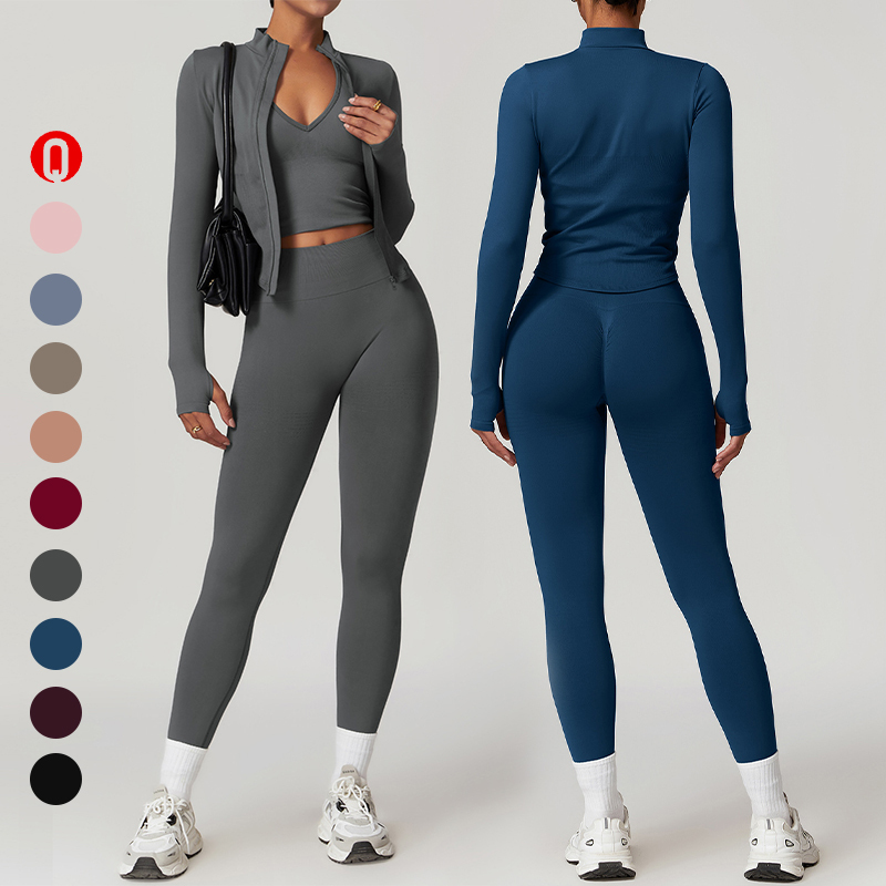 Seamless Fitness Women's Sportswear Running Vest Scrunch Butt Leggings Gym Jacket Workout Yoga Set 3 Piece Set Women Clothing