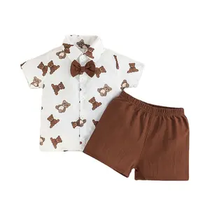 Yaz çocuk giyim setleri bebek erkek giyim iki adet Set erkek giysileri bahar erkek takım elbise 3 yıl eski gömlek + pantolon + papyon