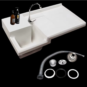 Évier de <span class=keywords><strong>lavage</strong></span> intégré en pierre de quartz avec planche à laver, lavabo moderne pour usage hôtelier et scolaire, lavabo combiné - Product Image 3
