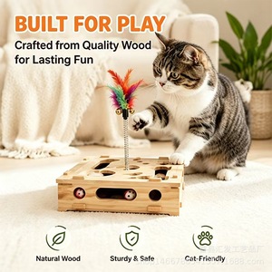 Boîte à puzzle en bois pour chat avec labyrinthe et plumes, anti-ennui pour chats - Product Image 5