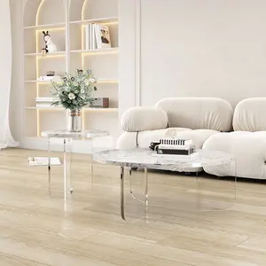 Nordic Light Luxury Coffee Table Acrylic Wabi-Sabi Round Coffee Table Living Room Furniture