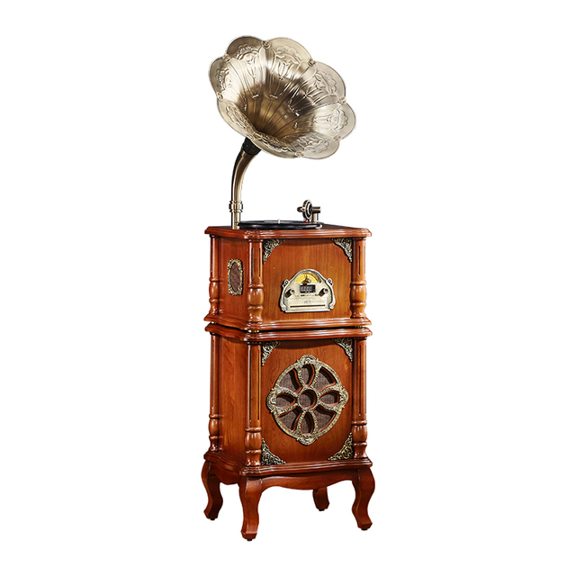 Wooden Vinyl Turntable Vintage Speaker Home Audio Record Player Gramophone