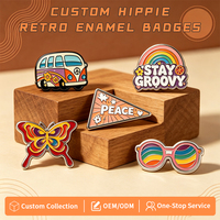Broche en émail Rétro Hippie Paix Amour, Badge Métallique Vintage Papillon Cœur, Pin's Personnalisé avec Logo pour Vêtements et Sacs à Dos, Vente en Gros