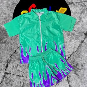 Ensemble chemise et short personnalisé avec logo, sublimation, nylon, deux pièces, coupe-vent réfléchissant pour homme - Product Image 2