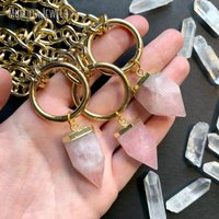 NM43759 collier épais en Or ou en argent, Quartz Rose trempé, grande chaîne avec Point de cristal Rose