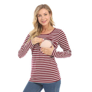Футболка с длинным рукавом для беременных весенние топы в полоску для грудного вскармливания хорошая эластичная хлопковая ткань для беременных женщин одежда - Product Image 1