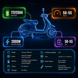 โรงงานขายส่งมอเตอร์ไซค์ไฟฟ้าแบบวินเทจย้อนยุคสำหรับผู้ใหญ่จากจีน 60-72V 2000W สกู๊ตเตอร์ระยะไกล 50-55 กม./ชม. ความเร็วสูง ประสิทธิภาพเยี่ยม - Product Image 5