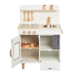 Cucina giocattolo in stile crema in legno simulazione di cucina cucina e cucina lavello tavolo gioco di simulazione di casa Set di cottura