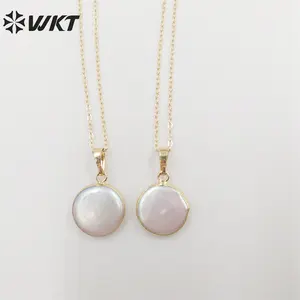 WT-N507 Großhandel Phantasie natürliche Süßwasser Perlenkette Gold getaucht runde Perlenkette Münzform Perle Charm Halskette