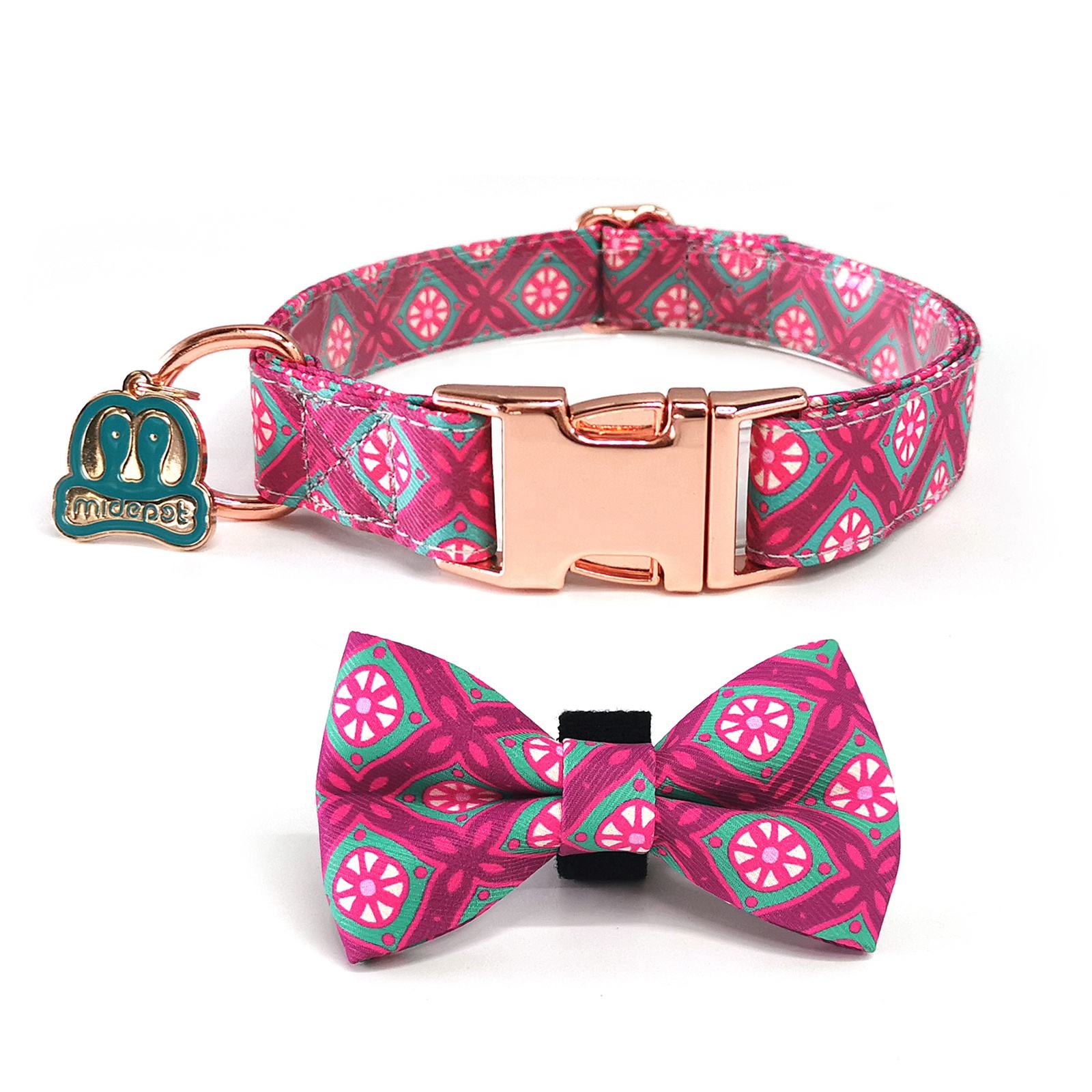 MIDEPET Luxury Dog Collars with Bow Tie Adjustable Customizable