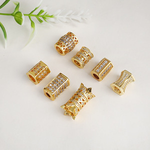 Gold Inlaid Zircon Barrel <b>Beads</b> <b>Large</b> Hole Spacer <b>Beads</b> For DIY Bracelet Necklace Jewelry Making Accessories Wholesale - Product Image 3