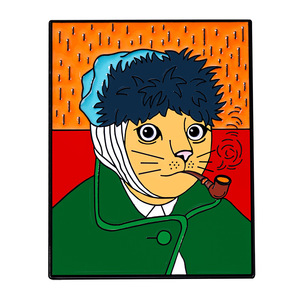 Spilla smaltata ispirata a <span class=keywords><strong>Van</strong></span> Gogh: gatto, girasoli e autoritratto - Parodia di famosi dipinti, spille da bavero - Product Image 4