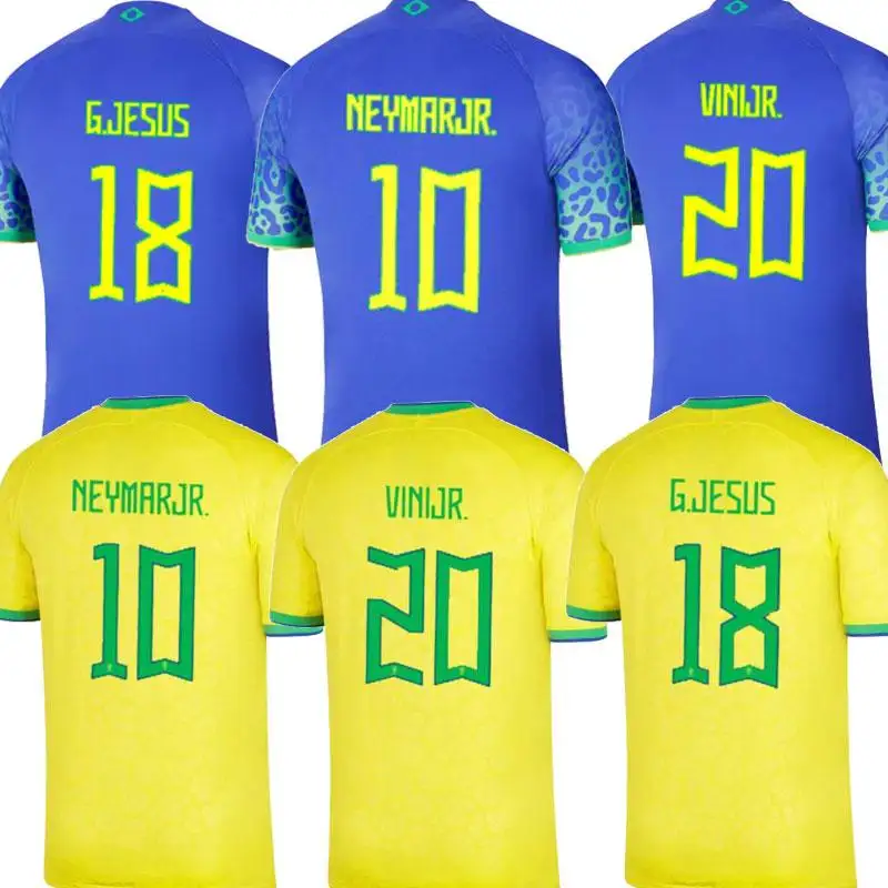 Offre Spéciale 2022 Maillot de football de qualité thaïlandaise Sélection mondiale Brésil Maillot de football Accueil Jaune Extérieur Bleu Kit de l'équipe nationale