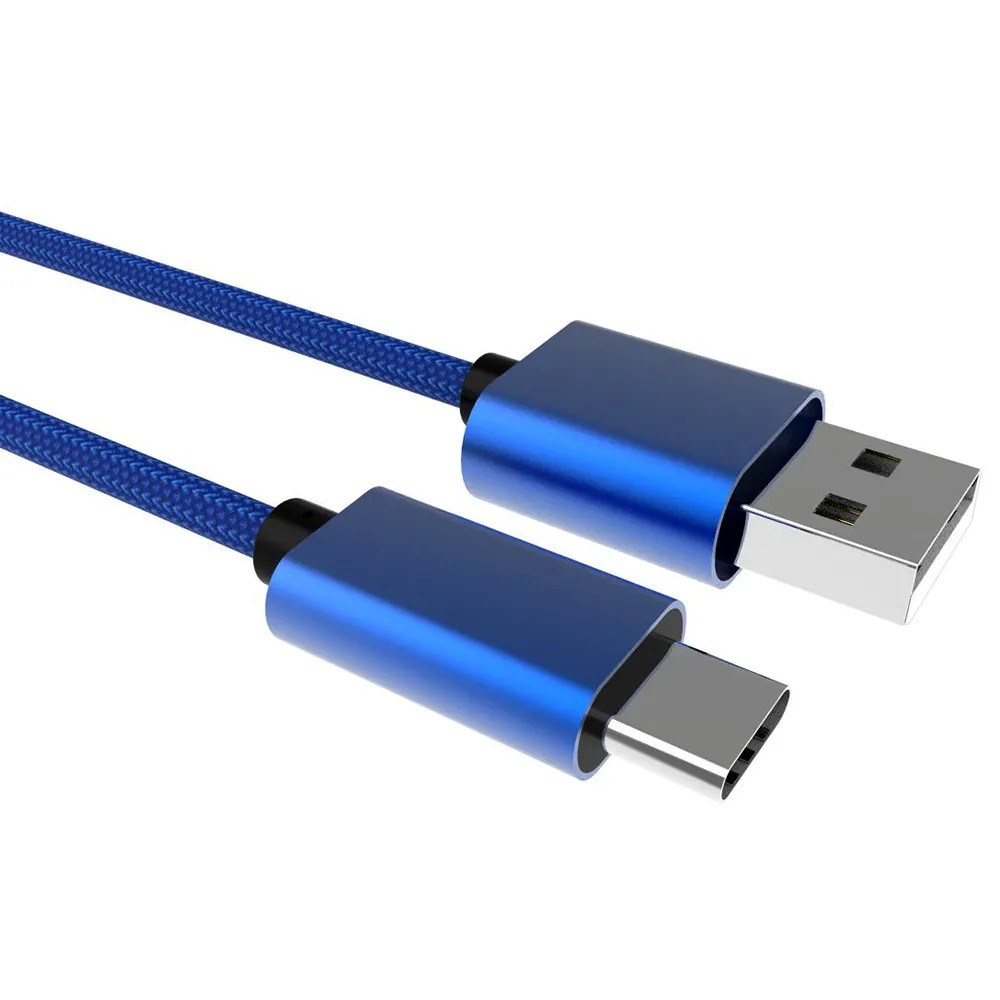 สายชาร์จ USB Type C ไนล่อนสีฟ้า,สายชาร์จ USB 2.0สายถักเข้ากันได้กับ Samsung Galaxy S10 S9 S8 S20 Plus A51 A11