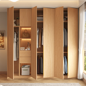 Armario de Madera Maciza Personalizable XHA con Puertas Corredizas, 5 Cajones, 8 Estantes, Diseño Moderno Ecológico, Acabado Roble, Muebles para Dormitorio - Product Image 6