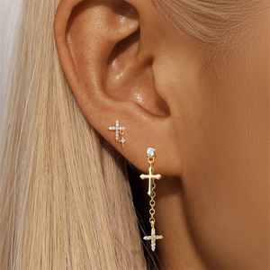 Gold Plated S925 <b>Sterling</b> <b>Silver</b> Cross Detachable <b>Earrings</b> Removable Pendant <b>Stud</b> <b>Earring</b> <b>Set</b> for Women Wholesale - Product Image 2