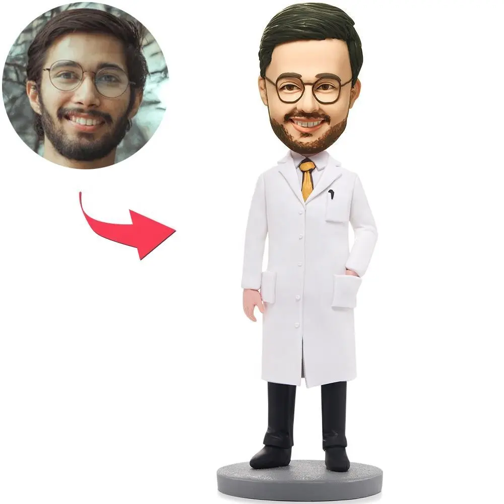 Wise Man In Lab Coat Custom Personal Bobblehead Doll Figures With Engraved Text