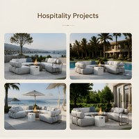 Ensemble de canapés d'extérieur en rotin London pas cher avec table brasero relevable en aluminium pour terrasse et jardin, en métal durable