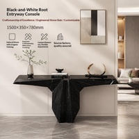 Table d'entrée en marbre naturel noir et blanc, style luxe léger, moderne et minimaliste, console de salon, bureau artistique sur mesure