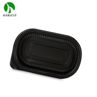 Barquette rectangulaire noire en plastique PP avec couvercle, conteneur jetable pour sushis, emballage promotionnel pour sushis en conserve