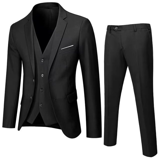 Luxury 3 Piece Men's Wedding Suit Solid Color Business Office Suit Sets Large Size Men Blazer+ Pants + Vest Fashion Men's Slim