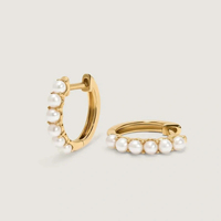 Boucles d'oreilles créoles classiques pour femme en argent sterling 925 avec perles, plaqué or 18 carats, fermoir à clip, bijoux inaltérables