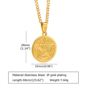 Collar con colgante de pentagrama de Salomón de acero inoxidable negro-joyería oculta gótica para hombres-amuleto pagano de brujería-Metal de motorista - Product Image 5