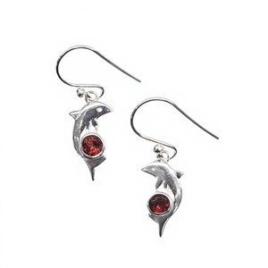 Designer 925 Silver Dolphin Charm <b>Earrings</b> <b>Red</b> Garnet Dangle Hook Jewelry Wholesale Supplier Cute Gift for Girls - Product Image 4