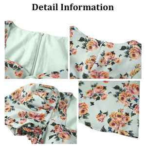 ZYHT 10360 produttori di abbigliamento Summer Chic Retro Temperament manica a sbuffo Rose Midi Print Women <span class=keywords><strong>Dressy</strong></span> Dress - Product Image 4