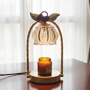 Calentador de Velas Eléctrico LANJO Estilo Navideño, Quemador de Aroma de Vidrio con Marco Dorado y Hojas Decorativas para Decoración del Hogar - Product Image 1