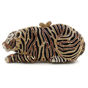 Luxe Kunstmatige Rhinestone Animal Ontwerp Avondtasje Tiger Shape Crystal Party Bags LEB729