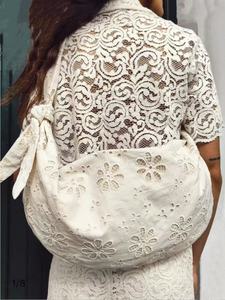 Sac fourre-tout en toile grande capacité tendance pour femme, couleur unie simple, à porter à l'épaule ou en bandoulière, idéal pour le travail et les trajets quotidiens au printemps, avec broderie. - Product Image 3