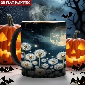 Mug en céramique noir givré 11oz, tasse à changement de couleur activée par la chaleur avec motif pissenlit et lune - Product Image 6