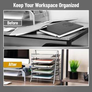 Metal Desk Organizer with 5 Sliding <b>Trays</b> for Letters and <b>Files</b> Holder 5 Tier Paper <b>Tray</b> Desktop <b>File</b> Storage Office Silver - Product Image 4