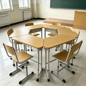 Ensemble de bureau et chaise pour étudiants, hauteur réglable, mobilier scolaire pour l'étude en groupe, bureau d'apprentissage collaboratif avec roulettes - Product Image 2