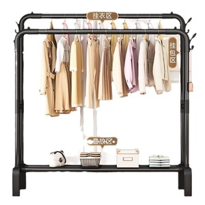 Clothes Rack Double Bar 150cm Standing Clothes Organizer For Bedroom Balcony Drying Rod With Shoe Shelf - Product Image 5