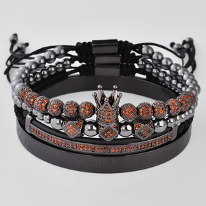 Bracelet <span class=keywords><strong>Macramé</strong></span> Tressé F311 pour Homme en Acier Inoxydable avec Breloque Couronne de Roi, <span class=keywords><strong>Micro</strong></span>-Pavé CZ et Perles de Zircon Rouge – Vente en Gros - Product Image 3