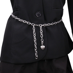 โซ่คล้องเอวแฟชั่น จี้รูปหัวใจสีทอง โซ่คาดเอวสำหรับงานปาร์ตี้ ทำจากโลหะผสมสังกะสี แบบเส้นเดี่ยว - Product Image 2