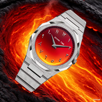 Reloj de cuarzo para hombre con esfera árabe roja ultrafina de acero inoxidable 316 resistente al agua 5ATM de movimiento Miyota de alta calidad