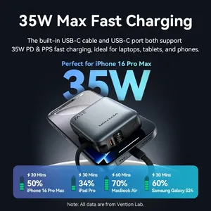 Batería Externa Vention CCC de 10000mAh y 35W, Carga Rápida, Portátil, Mini Power Bank 3C para iPhone 17, <span class=keywords><strong>Xiaomi</strong></span> - Product Image 3